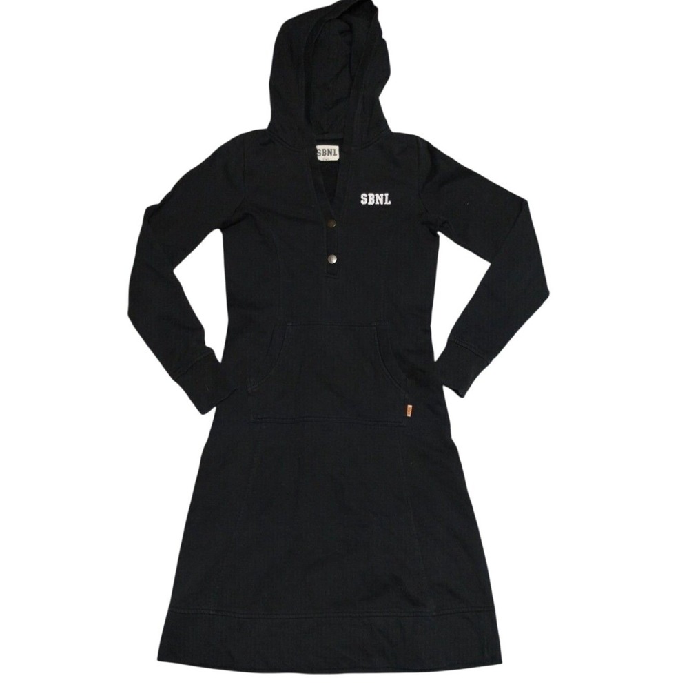 SBNL Womens Black Long Sleeve Hooded Sweatshirt Dress‎ Snap Neck Small